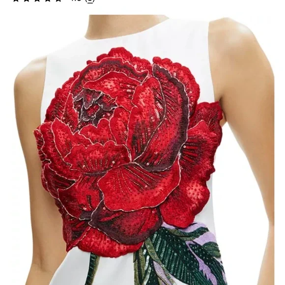 Alice + Olivia by Stacey Bendet White Mini Dress with Red Floral Design - Picture 4 of 13